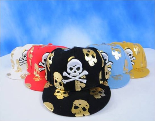 Wholesale Skull with Cross Bone FITTED CAPs - 1 Doz