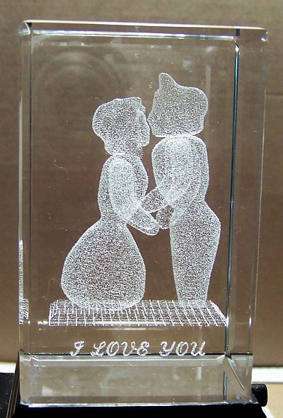 VALENTINEs Day 3 Inch 3D Laser Etched Crystal Paper Weight