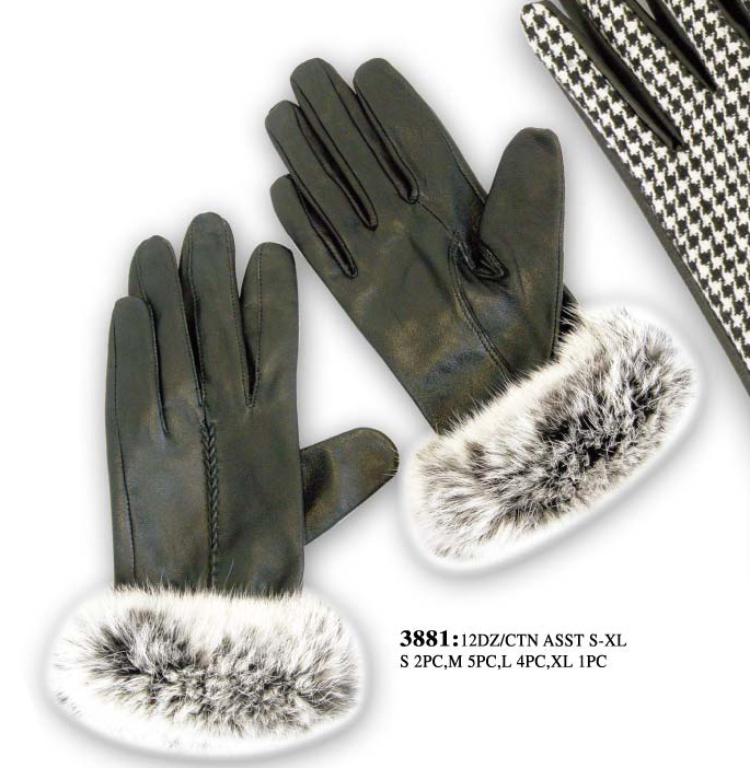 Wholesale Insulated Faux Fur LEATHER GLOVES - 1 Doz