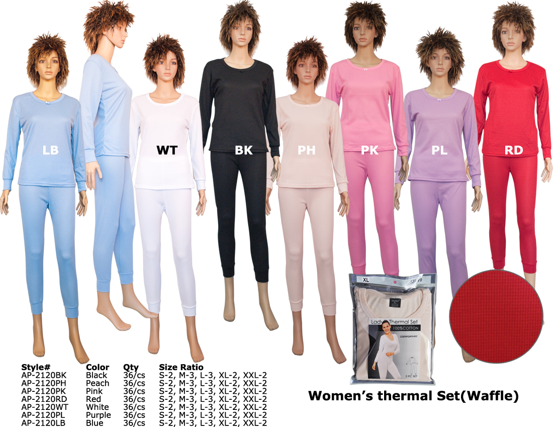 Wholesale Women's Thermals - Waffle Thermal UNDERWEAR - 6 Doz