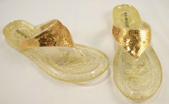 Rampage Sandals - Glitz GOLD Glitter Jelly Sequin Straps Flip Flop