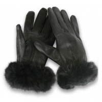 Women's Thermal Insulated Leather Gloves With Faux Fur Wrist