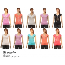 Wholesale Women's Rhinestone V-Neck Tee Shirts - 12 Doz