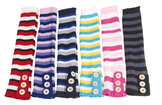 Wholesale Stripe Leg Warmers with Buttons - 12 Pairs