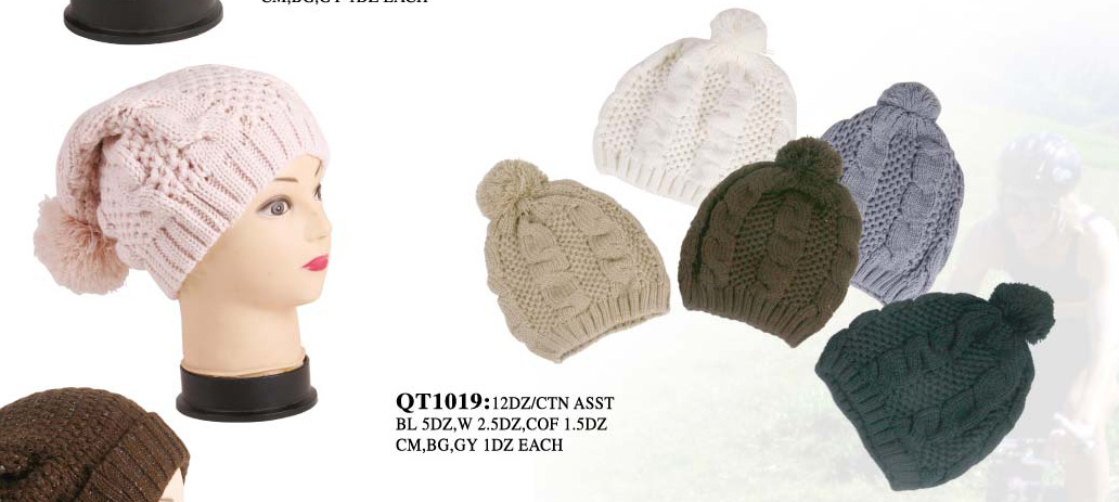 Wholesale Closeout Pompoms Beanie Hats - 12 DZ