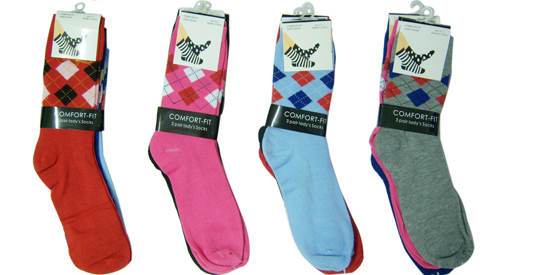 Wholesale Women's Crew Socks with Argyle Pattern - 1 Doz