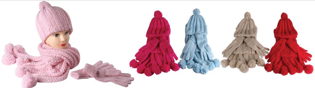 Wholesale Women’s Cable Knit Hat Scarf Gloves Set – 6 DZ