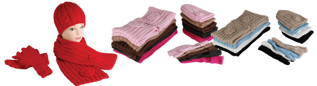 Women’s Cable Knit Hat Scarf Gloves Set - 1 Dz
