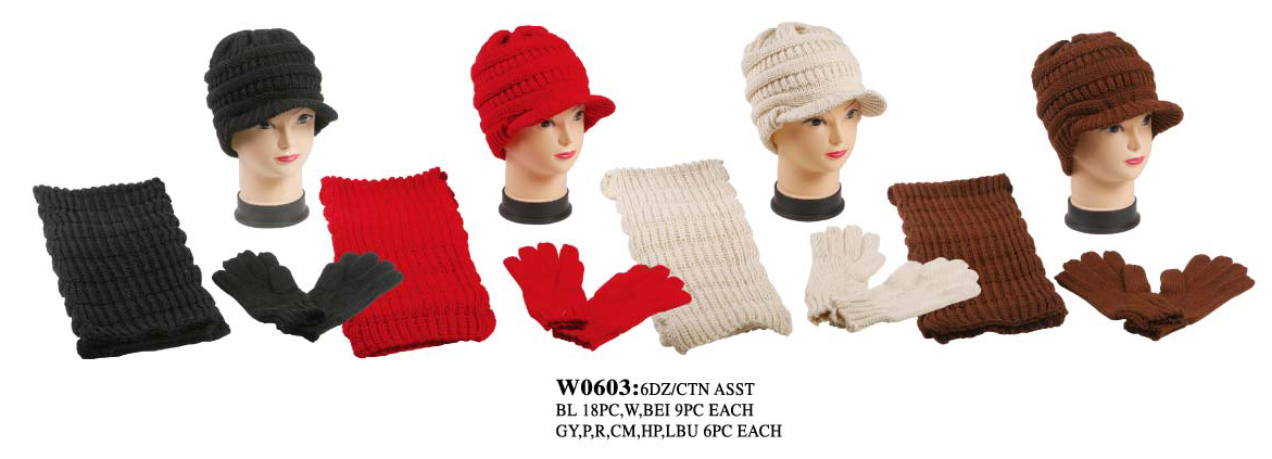 Wholesale Winter Sets - Winter Hat Scarf Gloves Set - 1 Doz