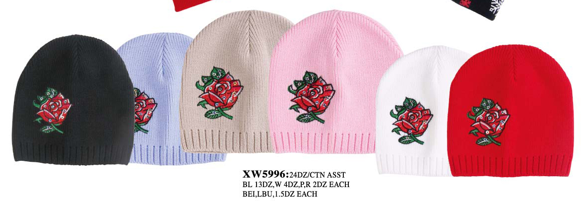 Wholesale Women's Beanie with Rose Patch - 1 DZ